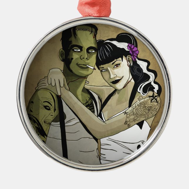 Rockabilly Frank and Bride Metal Tree Decoration (Front)