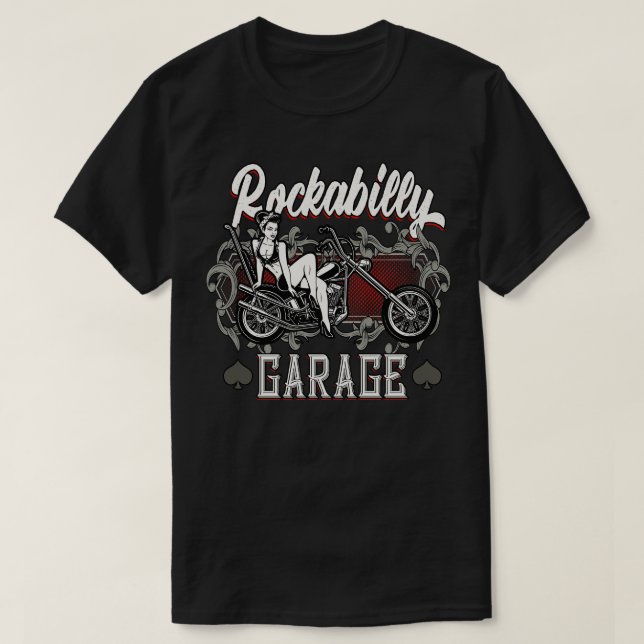 Rockabilly Garage Biker PinUp Girl T-Shirt (Design Front)