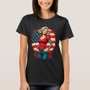 Rockabilly Girl American Traditional Tattoo USA Fl T-Shirt