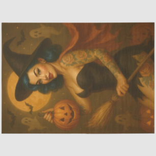 Rockabilly Halloween Pin-Up Witch – Vintage Tattoo Tissue Paper