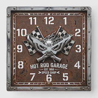 Rockabilly Hot Rod Square Wall Clock