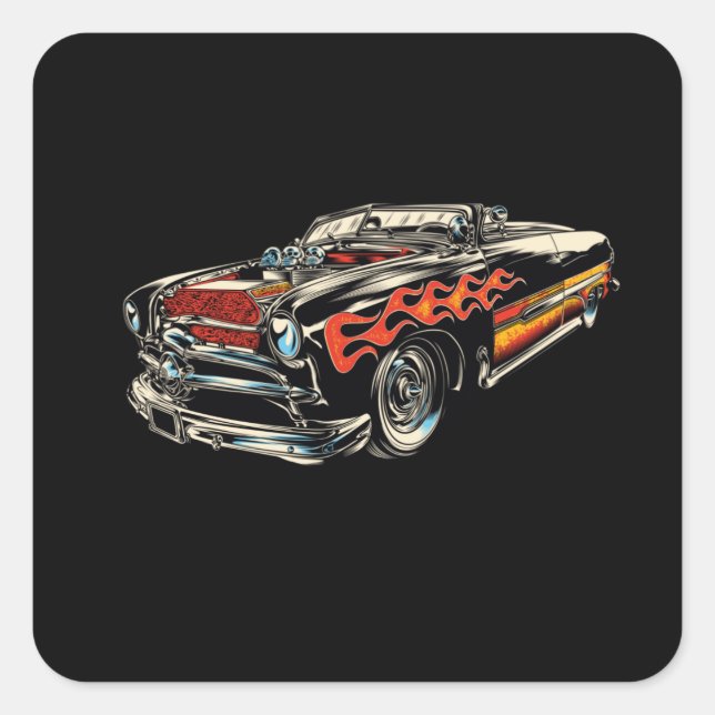 Rockabilly - Hotrod Car Flames - neg Square Sticker (Front)