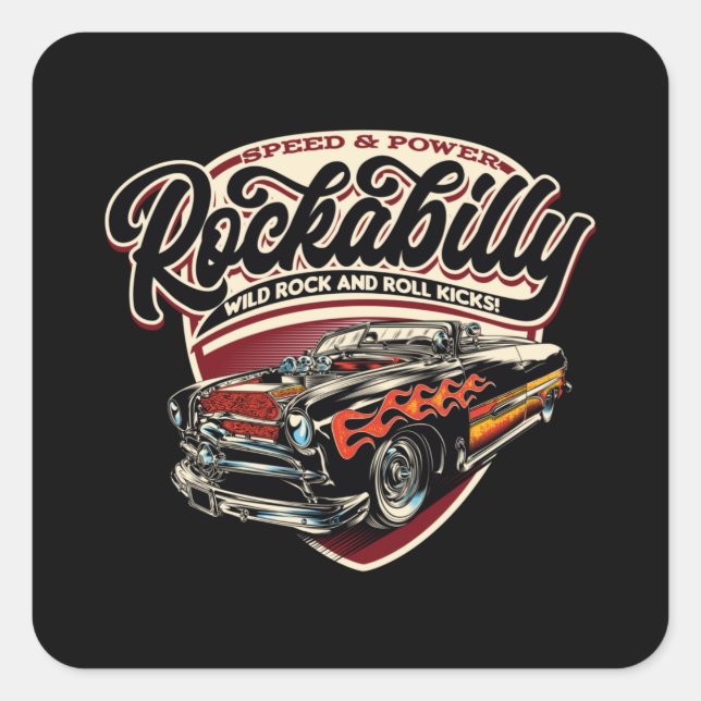 Rockabilly Hotrod Speed Flames - neg Square Sticker (Front)