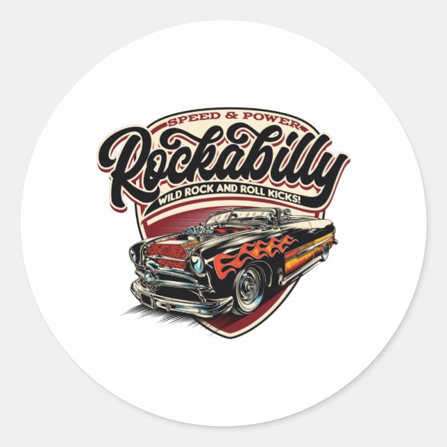 Rockabilly Hotrod Speed Flames - pos Classic Round Sticker (Front)