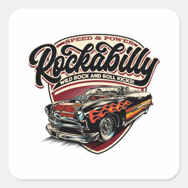 Rockabilly Hotrod Speed Flames - pos Square Sticker (Front)