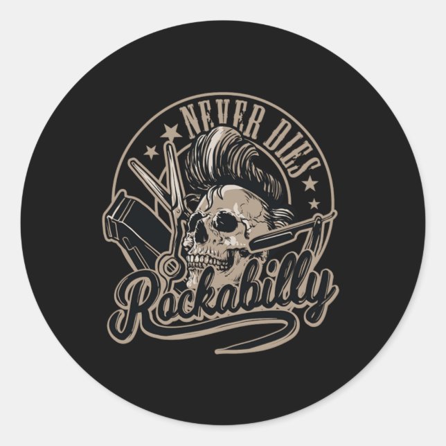 Rockabilly Never Dies Barber Skull Rocker Classic Round Sticker (Front)