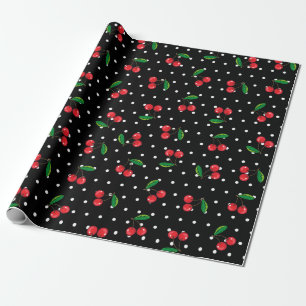 Rockabilly Polka Dots and Cherries Birthday Wrapping Paper