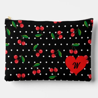 Rockabilly Polka Dots and Cherries Monogram Accessory Pouch