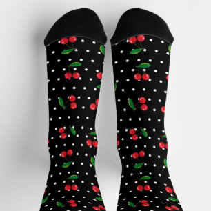 Rockabilly Polka Dots and Red Cherries Pattern Socks
