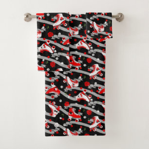 Rockabilly Retro Roller Skating Pattern Bath Towel Set