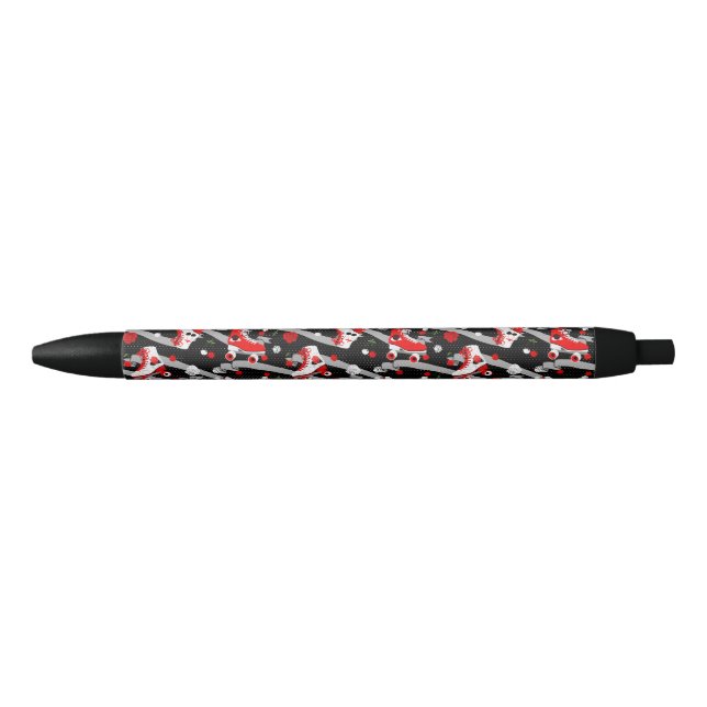Rockabilly Retro Roller Skating Pattern Black Ink Pen (Front)