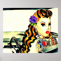 rockabilly retro tattoo girl poster picture