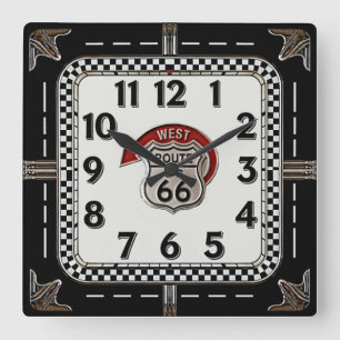 Rockabilly Route66 Square Wall Clock