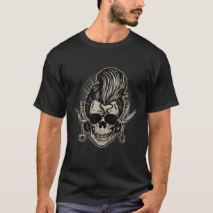Rockabilly Skull Barber Scissors Biker Rock Music T-Shirt