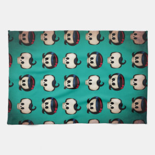 Rockabilly Skulls Pattern Tea Towel