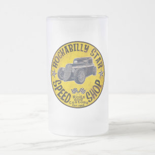 Rockabilly Speed shop Frosted Glass Beer Mug