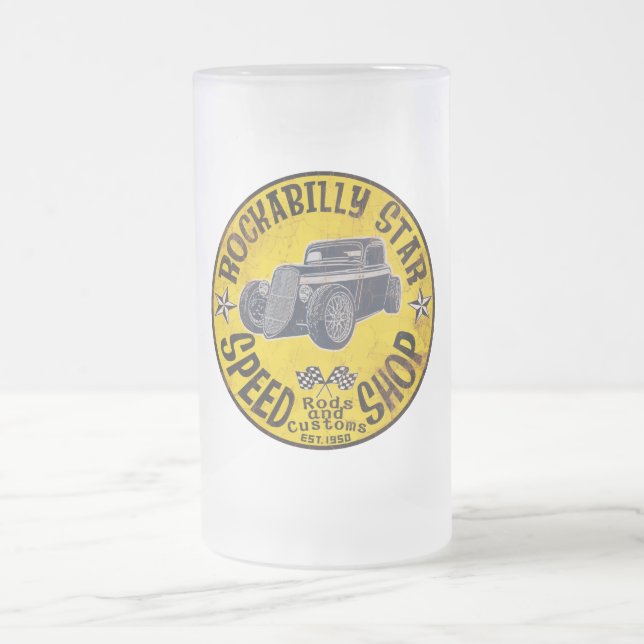 Rockabilly Speed shop Frosted Glass Beer Mug (Center)