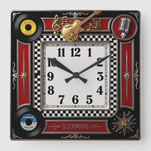 Rockabilly Square Wall Clock