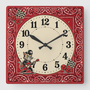 Rockabilly Square Wall Clock