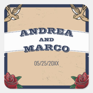 Rockabilly Tattoo Gothic Destination Wedding Square Sticker