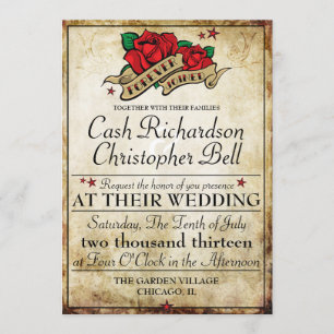 Rockabilly Tattoo Rose Rocker Wedding Invitations