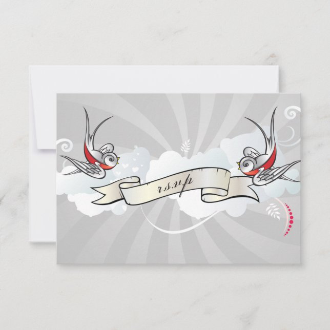 Rockabilly Tattoo Swallows RSVP Reception card (Front)