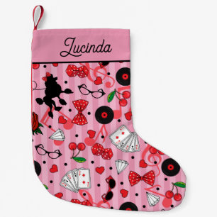 Rockabilly Themed Pink Retro 50s Patterned Small Christmas Stocking