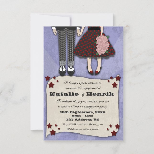 Rockabilly Wedding, 3.5x5 engagement Invitation (Front)