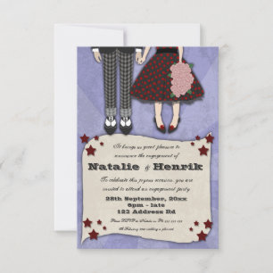 Rockabilly Wedding, 3.5x5 engagement Invitation