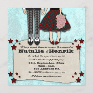 Rockabilly Wedding, 5.25x5.25 engagement Invitation