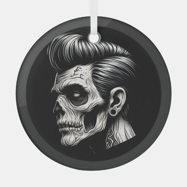 Rockabilly Zombie Vibes Glass Tree Decoration (Front)