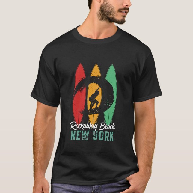Rockaway Beach New York Vintage Retro Surfing T-Shirt (Front)