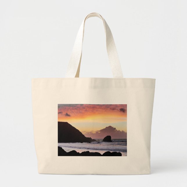 Rockaway Beach Sunset Large Tote Bag (Front)