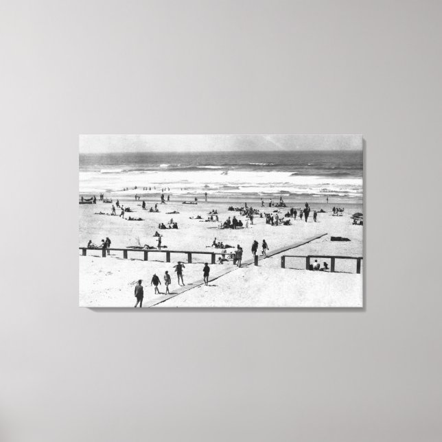 Rockaway, Oregon Beach Scene and Swimmers Canvas Print (Front)
