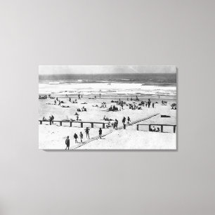 Rockaway, Oregon Beach Scene and Swimmers Canvas Print