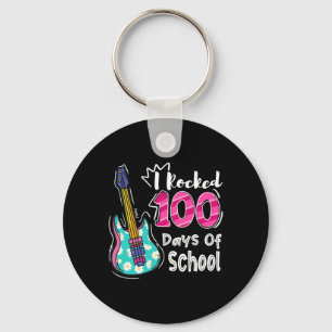 Rocked 100 Days Of School B Guitar Kids Girls Gift Key Ring