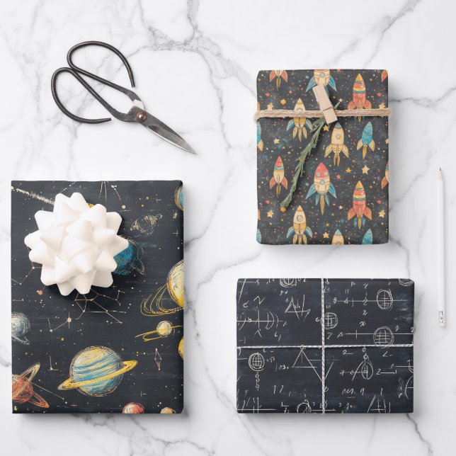 Rocked Science Universe Planets Astronomical Stuff Wrapping Paper Sheet (Front)