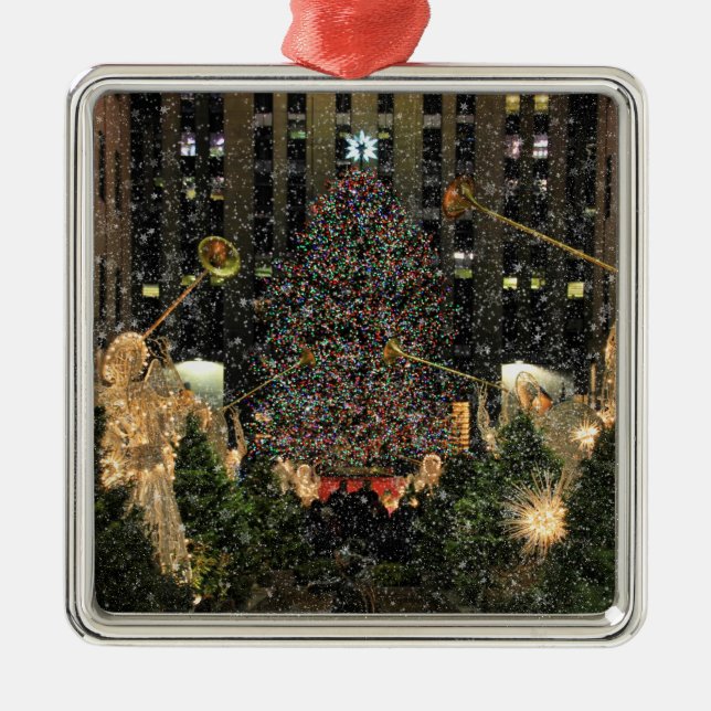 Rockefeller Centre Christmas Tree, Angels, Snow Metal Tree Decoration (Front)