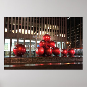 Rockefeller Centre New York NY Red Christmas Balls Poster