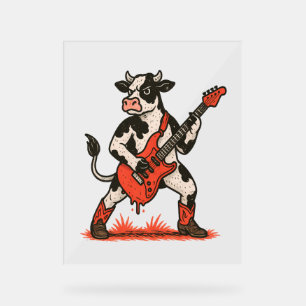 Rocker Cow , Cow Playing Guitar Acrylic Sign