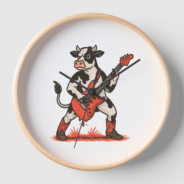Rocker Cow , Cow Playing Guitar Clock (Front)