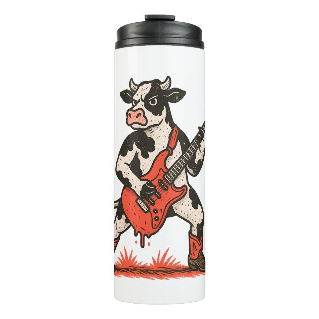 Rocker Cow , Cow Playing Guitar Thermal Tumbler (Front)