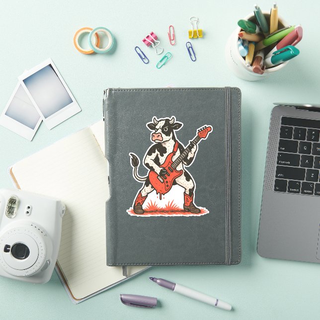 Rocker Cow PNG, Cow Playing Guitar (iPad Cover)