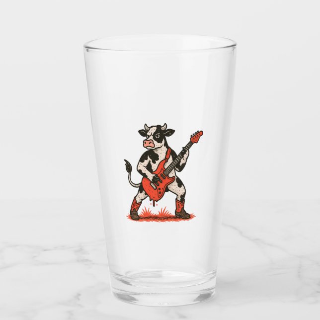 Rocker Cow PNG, Cow Playing Guitar Glass (Front)