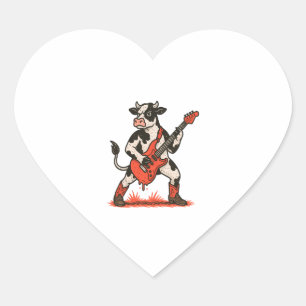 Rocker Cow PNG, Cow Playing Guitar Heart Sticker