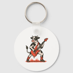 Rocker Cow PNG, Cow Playing Guitar Key Ring