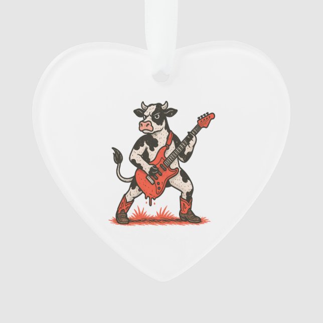 Rocker Cow PNG, Cow Playing Guitar Ornament (Front)