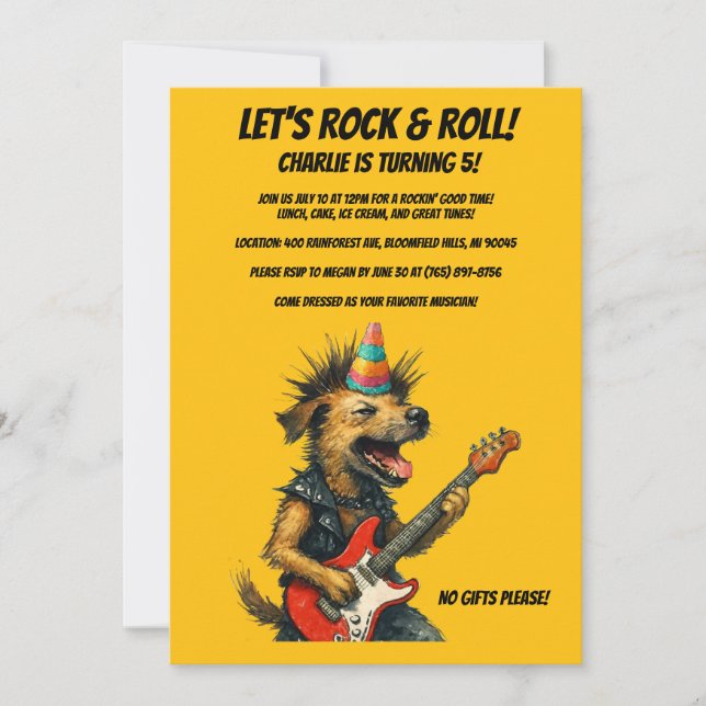 Rocker Dog Birthday Invitation (Front)