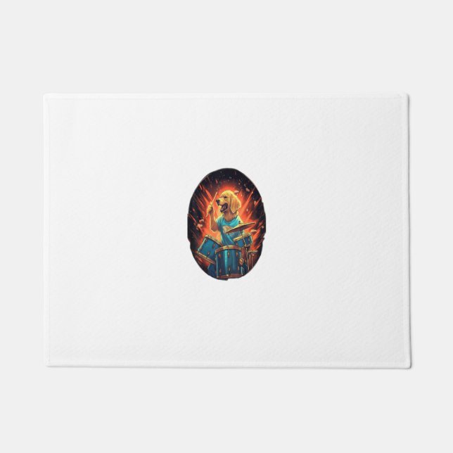 Rocker Drumming Golden Retriever Dog Drummer Doormat (Front)