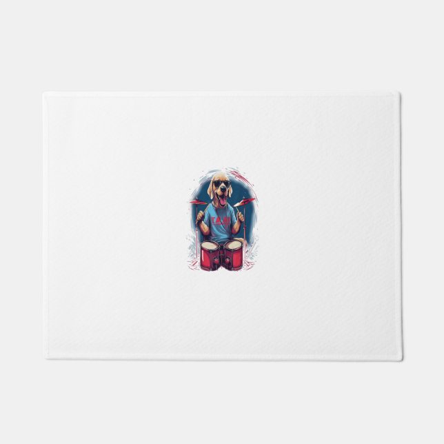 Rocker Drumming Labrador Retriever Dog Drummer Doormat (Front)